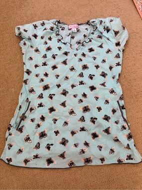 Koi Blue Butterfly Scrub Top